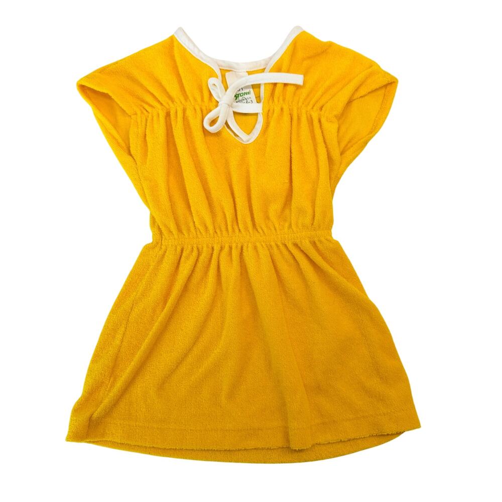 Vintage 90s Stone Girls 3T Terry Mini Dress Yellow